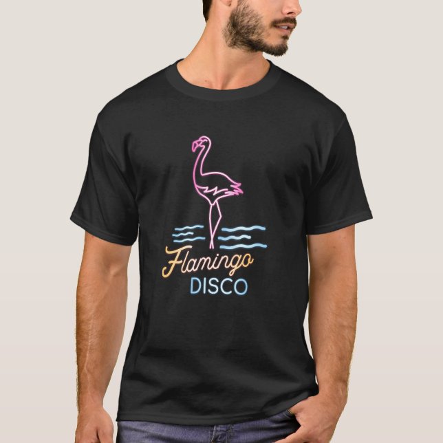 Camiseta Neon Rótulo Flamingo Disco (Anverso)