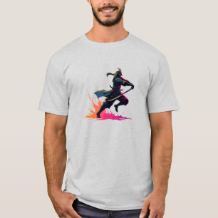 Camiseta Neon Samurai Warrior in Action Retro Art
