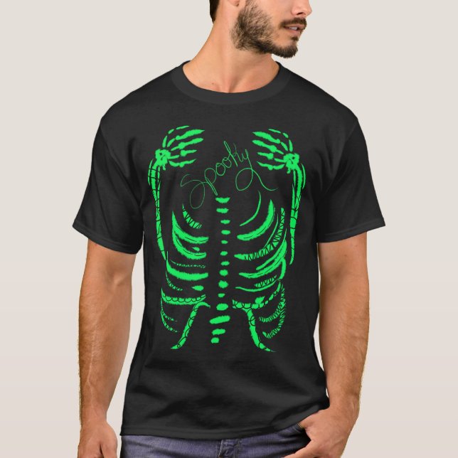 Camiseta Neon Skeleton Green Spooky Hand Drake (Anverso)