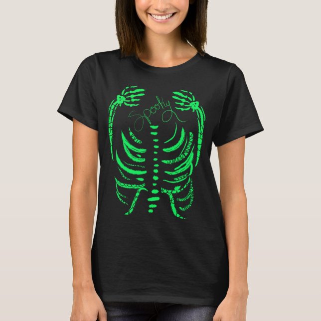 Camiseta Neon Skeleton Green Spooky Hand Drake (Anverso)