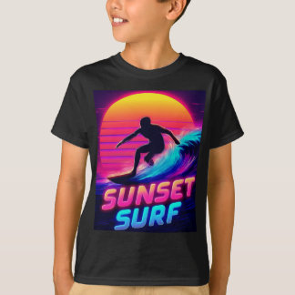 Camiseta Neon Sunset Surf Silhouette T-Shirt