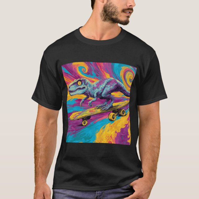 Camiseta Neon Swirl Dino Skater (Anverso)