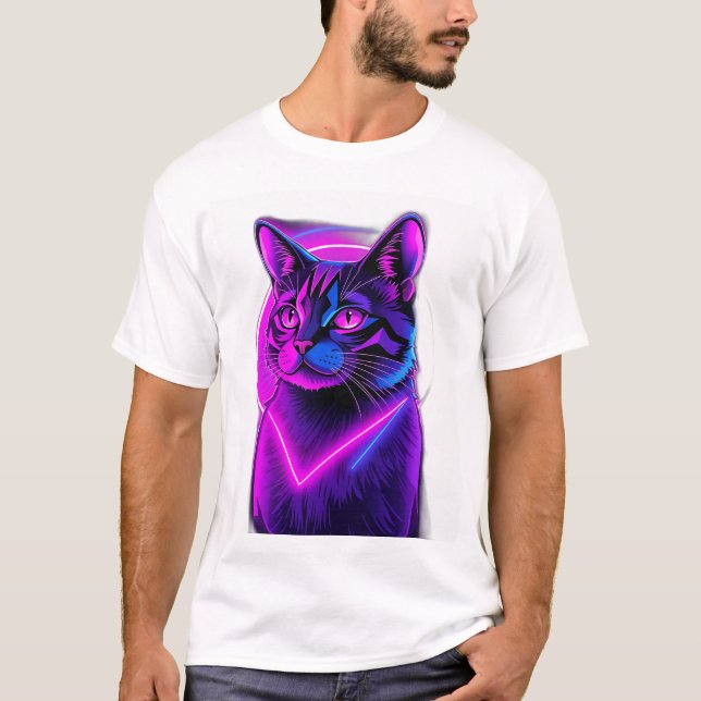 Camiseta Neon Synthwave Cat Art (Anverso)