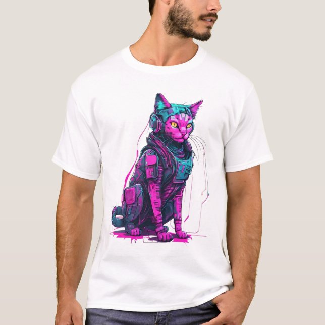 Camiseta Neon Tech Cat (Anverso)