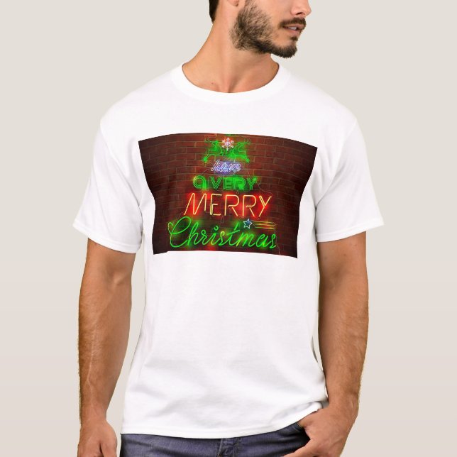 Camiseta Neon Tiene Una Feliz Navidad (Anverso)