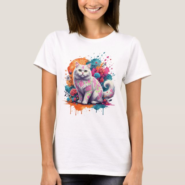 Camiseta Neon Tribal Cat Fantasy Art (Anverso)
