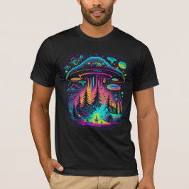 Camiseta Neon UFO y Alien Scene Psychedelic Art