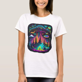 Camiseta Neon UFO y Alien Scene Psychedelic Art