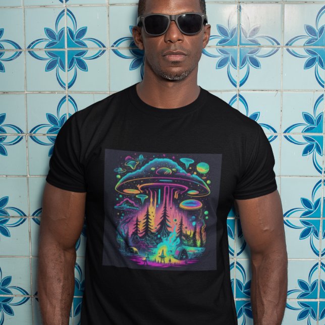 Camiseta Neon UFO y Alien Scene Psychedelic Art (Subido por el creador)