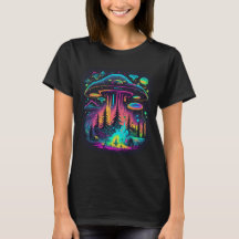 Neon UFO y Alien Scene Psychedelic Art