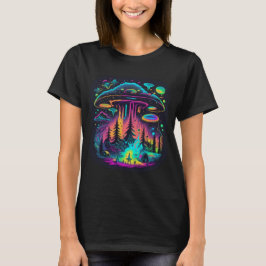 Camiseta Neon UFO y Alien Scene Psychedelic Art