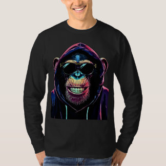 Camiseta Neon Vibe – Stylish Chimpanzee in Hoodie and Sungl