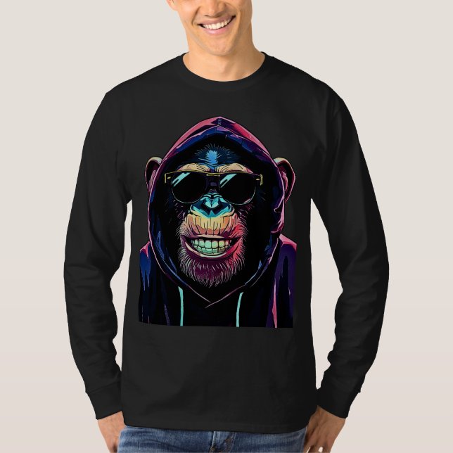 Camiseta Neon Vibe – Stylish Chimpanzee in Hoodie and Sungl (Anverso)