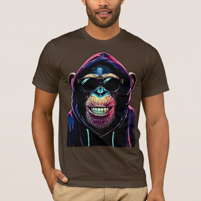 Camiseta Neon Vibe – Stylish Chimpanzee in Hoodie and Sungl (Anverso)