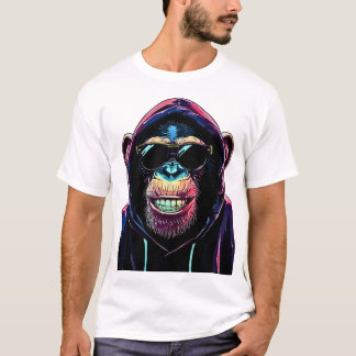 Camiseta Neon Vibe – Stylish Chimpanzee in Hoodie and Sungl