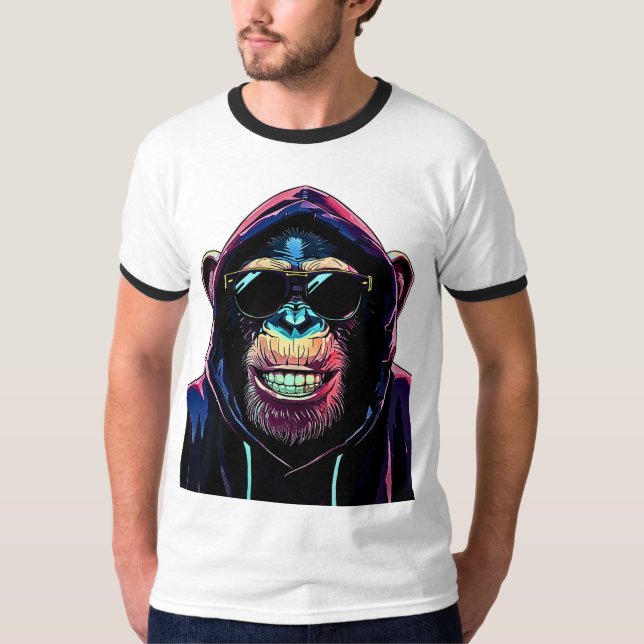 Camiseta Neon Vibe – Stylish Chimpanzee in Hoodie and Sungl (Anverso)