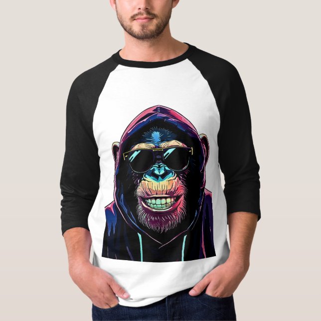 Camiseta Neon Vibe – Stylish Chimpanzee in Hoodie and Sungl (Anverso)