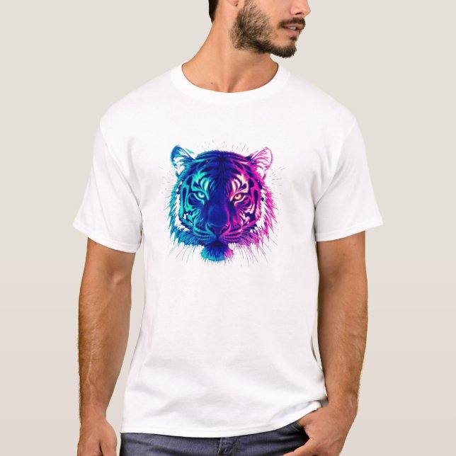 Camiseta Neon White Tiger – Glowing Cyberpunk Wildlife Art (Anverso)