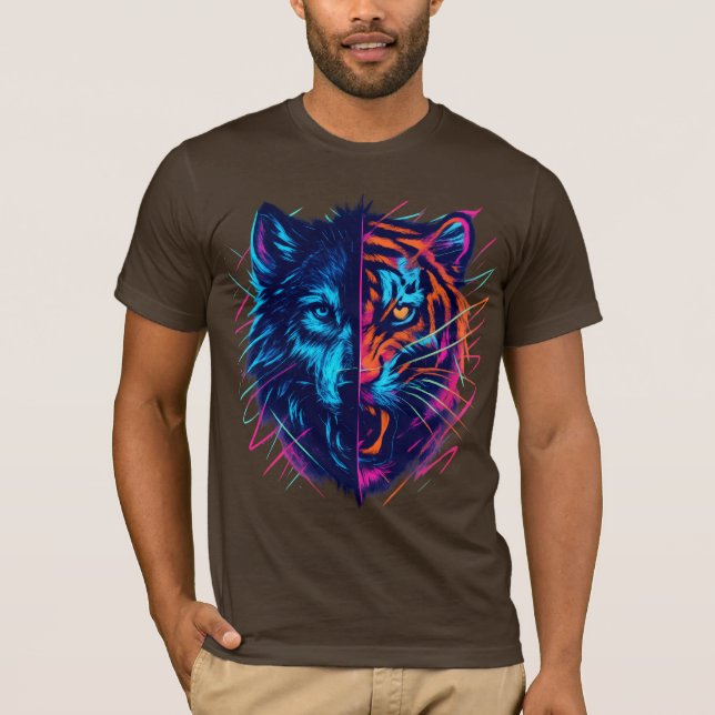 Camiseta Neon Wolf Tiger Split Art (Anverso)