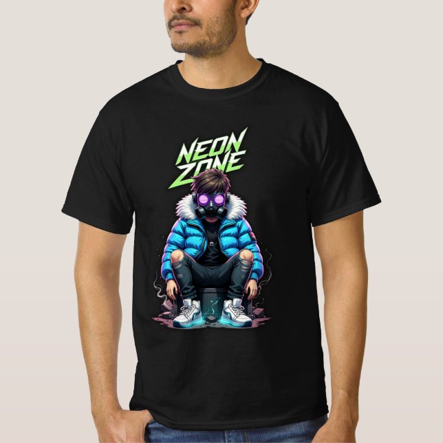 Camiseta NEON ZONE – Cyberpunk Chill Crew Graphic T-Shirt (Anverso)