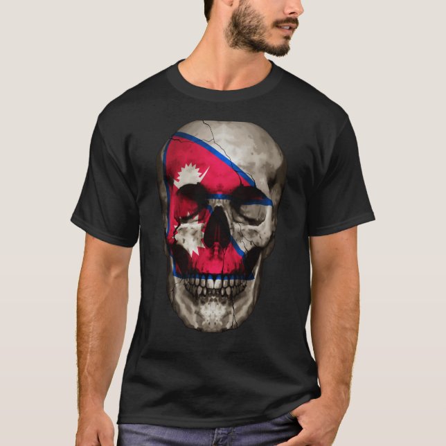 Camiseta Nepal Flag Skull Nepalese Roots Proud Patriotic (Anverso)