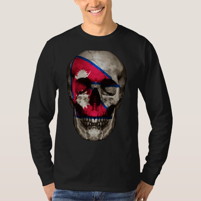 Camiseta Nepal Flag Skull Nepalese Roots Proud Patriotic (Anverso)