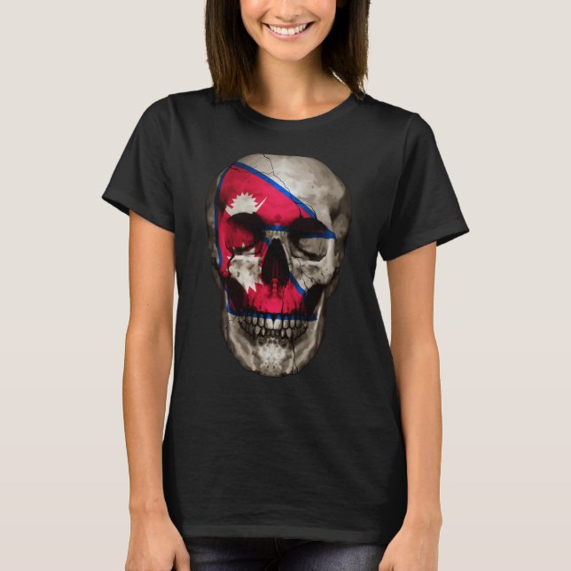 Camiseta Nepal Flag Skull Nepalese Roots Proud Patriotic (Anverso)