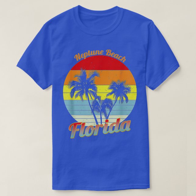 Camiseta Neptune Beach Florida Palmeras Tropicales Retro Va (Diseño del anverso)