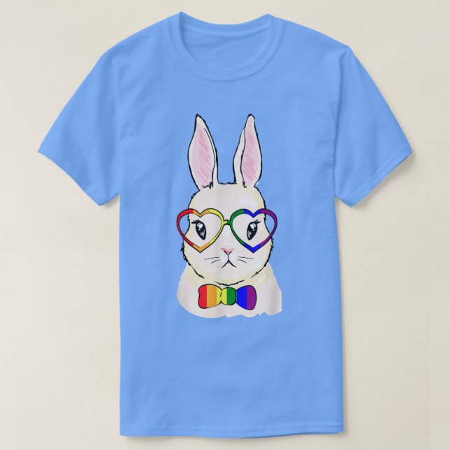Camiseta Nerd Bunny LGBT-Q Conejo Cute Bandera Arcoiris Gay (Diseño del anverso)