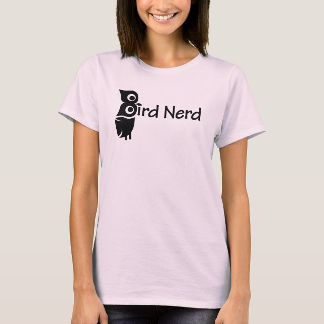 Camiseta Nerd de pájaro y lechuza rosa (Anverso)
