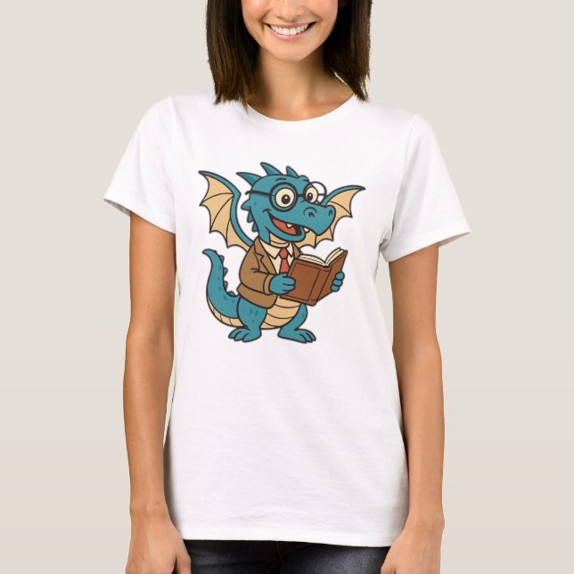 Camiseta Nerdy Dragon Reading a Book (Anverso)