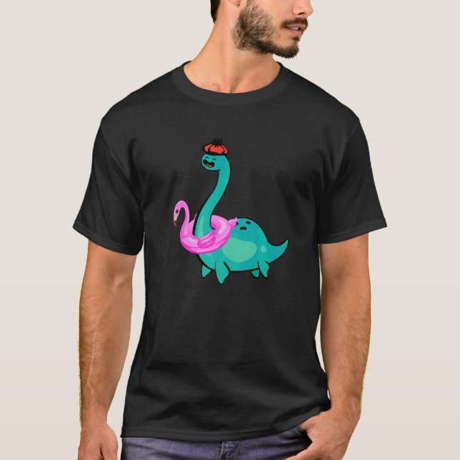 Camiseta Nessie Flamingo Rosa Inflable Monstruo de Loch Nes (Anverso)