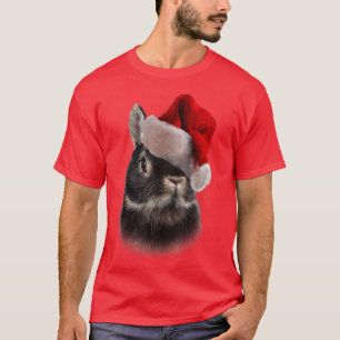 Camiseta , Netherland Dwarf Rabbit, Christmas Santa Hat, Bu