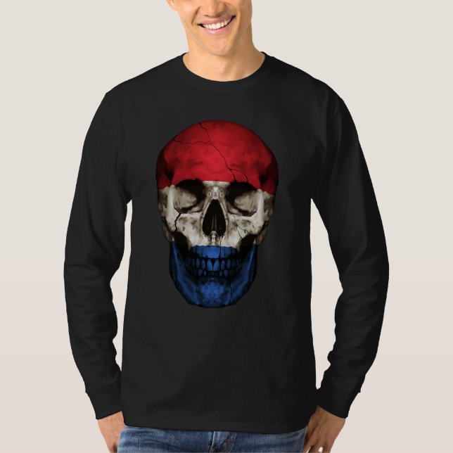 Camiseta Netherlands Flag Skull Dutch Roots Proud Patriotic (Anverso)