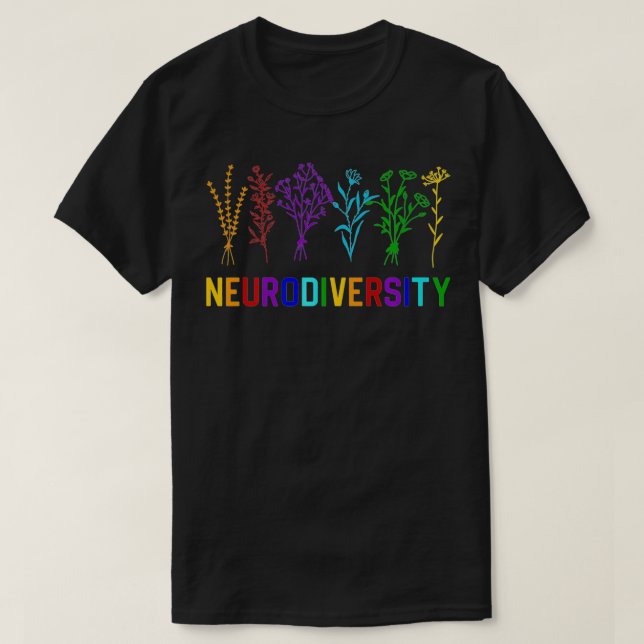 Camiseta Neurodiversity Autism Awareness ADHD Rainbow Flowe (Diseño del anverso)