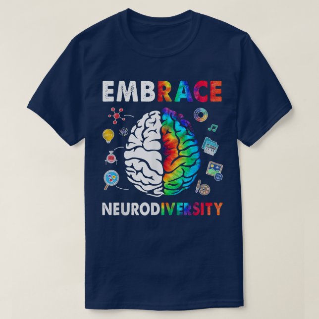 Camiseta Neurodiversity Brain Embrace ADHD ASD Autism Aware (Diseño del anverso)