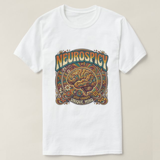 Camiseta Neurospicy Brain | Groovy Retro Psychedelic Tee (Diseño del anverso)