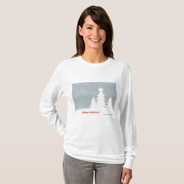 Camiseta Nevada y pinos - "Felices Fiestas" (Anverso completo)