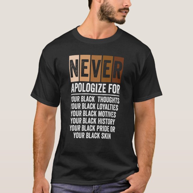 Camiseta Never Apologize Black History Month BLM Melanin Pr (Anverso)