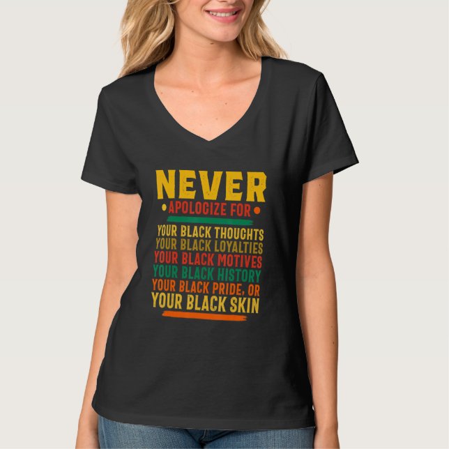 Camiseta Never Apologize Black History Month BLM Melanin Pr (Anverso)