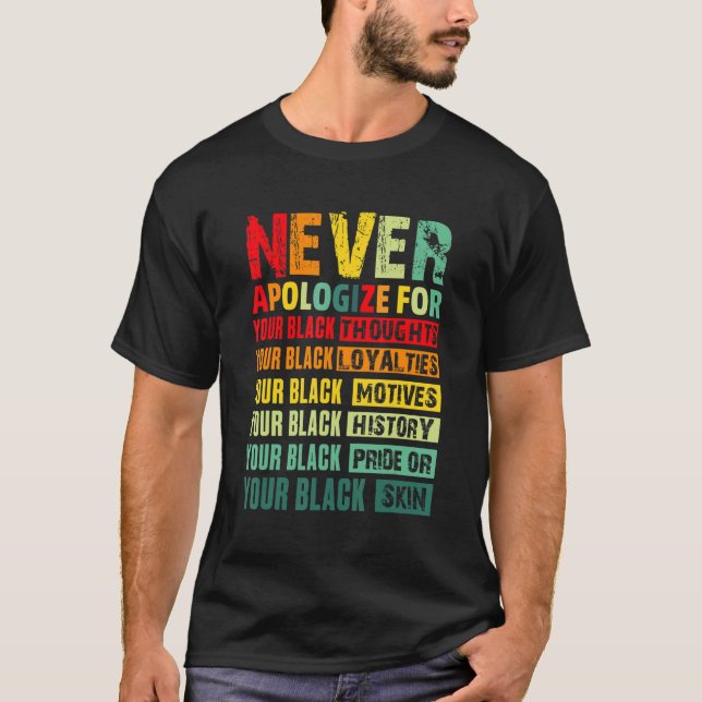 Camiseta Never Apologize Black History Month BLM Melanin Pr (Anverso)