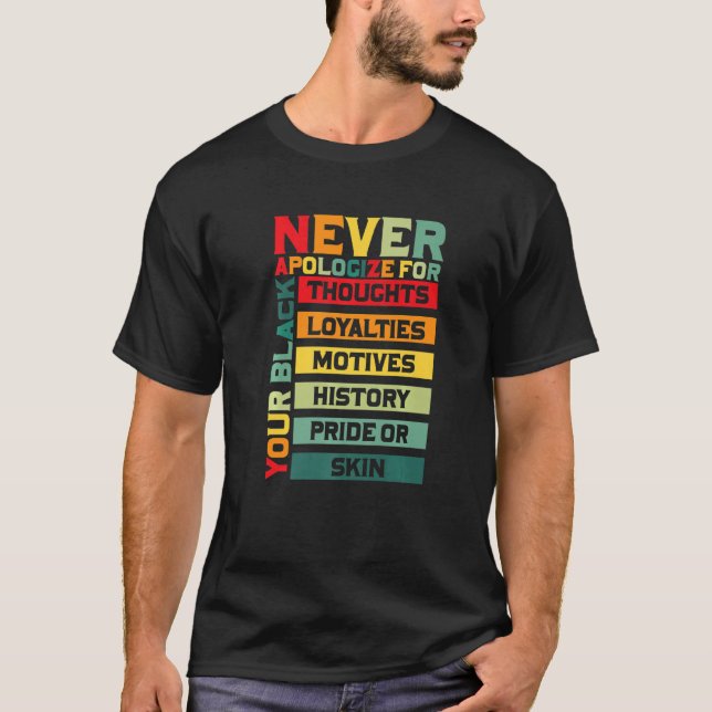 Camiseta Never Apologize Black History Month BLM Melanin Pr (Anverso)