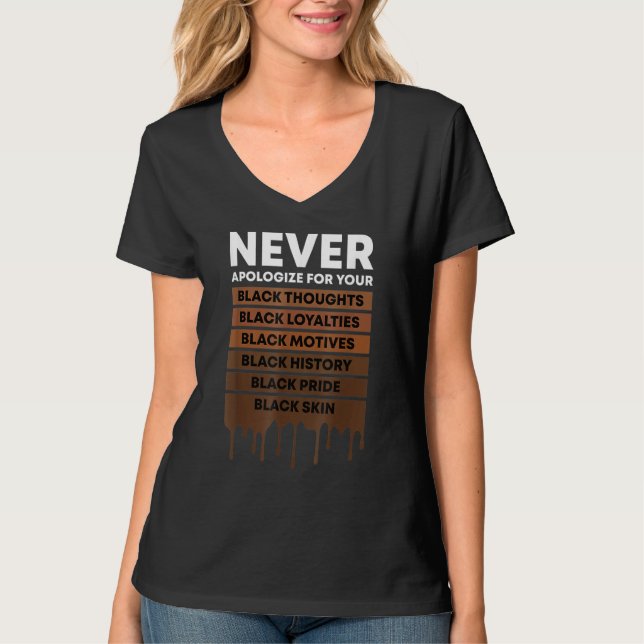 Camiseta Never Apologize Black History Month BLM Melanin Pr (Anverso)