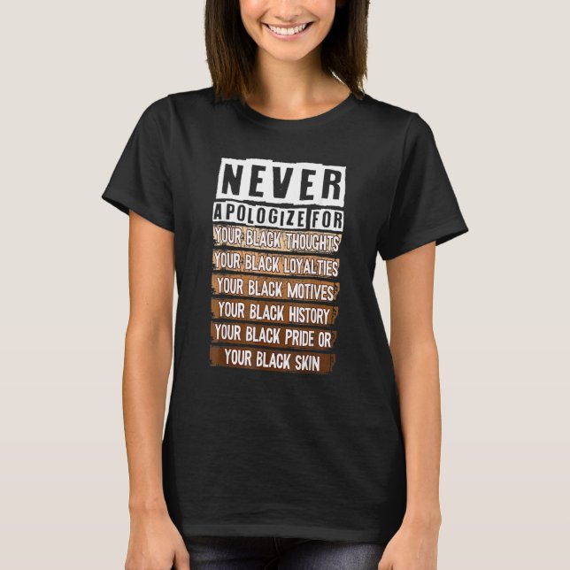 Camiseta Never Apologize Black History Month BLM Melanin Pr (Anverso)