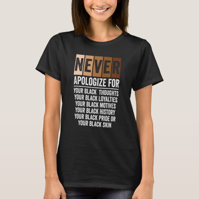 Camiseta Never Apologize Black History Month BLM Melanin Pr (Anverso)