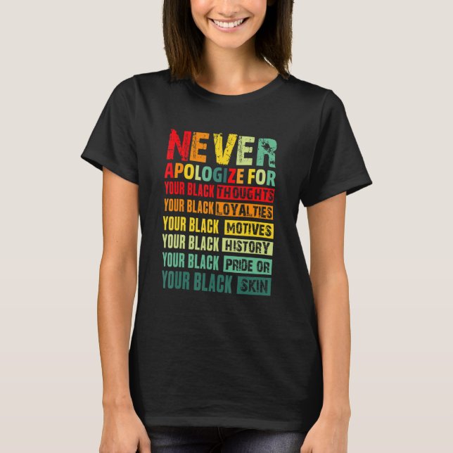 Camiseta Never Apologize Black History Month BLM Melanin Pr (Anverso)