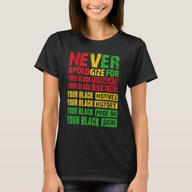 Camiseta Never Apologize Your Black History Month African A (Anverso)