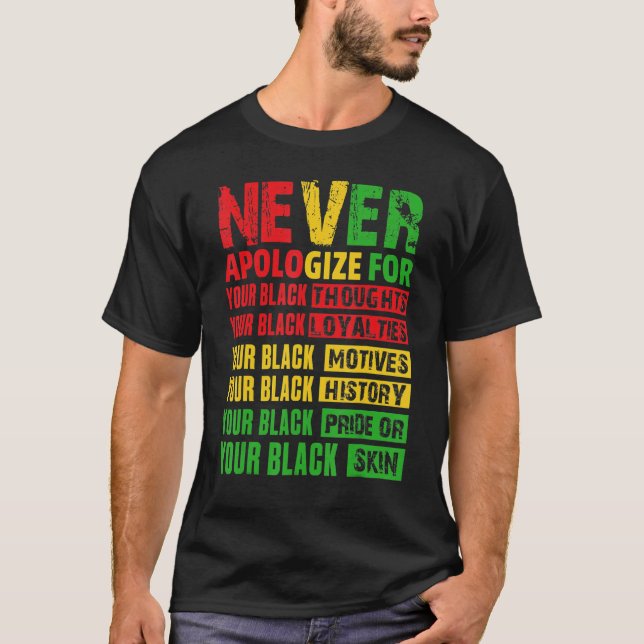 Camiseta Never Apologize Your Black History Month African A (Anverso)