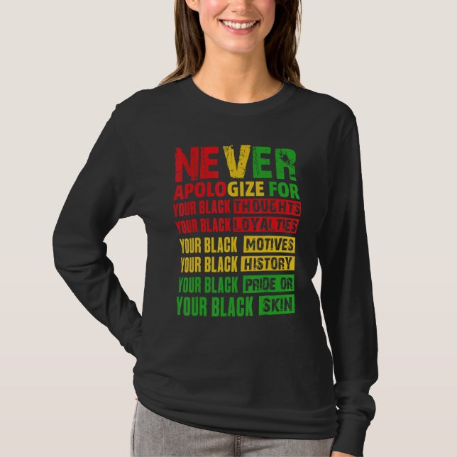 Camiseta Never Apologize Your Black History Month African A (Anverso)