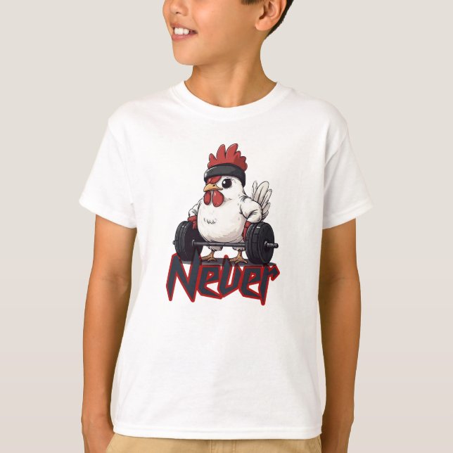 Camiseta Never Chicken Out – Gym Hen Power (Anverso)